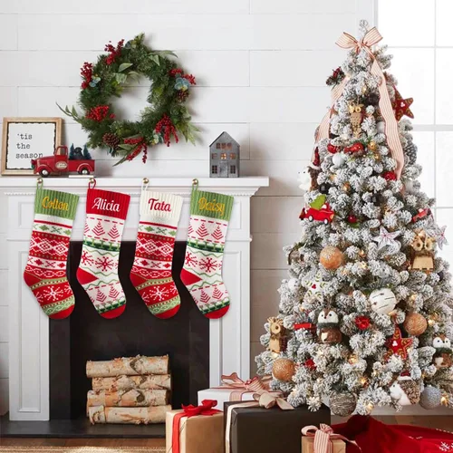 Miniatura 5 de Medias de Navidad personalizadas, 18 medias de Navidad grandes y coloridas para niños, medias grandes de piel sintética personalizadas, medias