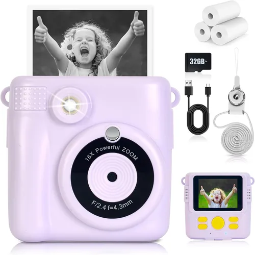 Miniatura 7 de Cámara de impresión instantánea para niños, cámara de 2.4 pulgadas para niños, impresión instantánea con papel y tarjeta de 32G, juguetes digitales