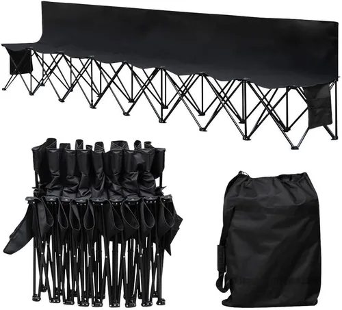 Yaheetech Banco lateral plegable portátil de 6 asientos/8 asientos con respaldo y bolsa de transporte para deportes de equipo, fútbol, campamento,