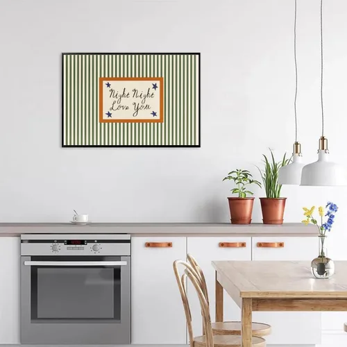 Miniatura 3 de Arte de pared moderno de mediados de siglo para guardería, impresión de paisaje retro a rayas con cita nocturna de amor, estilo vintage, póster