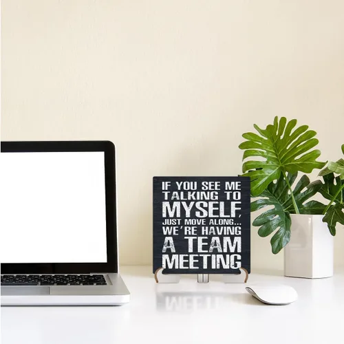 Miniatura 5 de Letrero de madera con texto en inglés "Team Meeting" para decoración de escritorio, divertido letrero de decoración de oficina, cubículo, placa