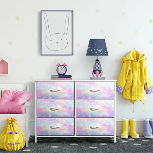 Miniatura 5 de Sorbus Cómoda para Niños con 6 Cajones – Organizador Cómoda de Almacenamiento Mesa de Noche – Marco de Acero, Superficie de Madera, Contenedores