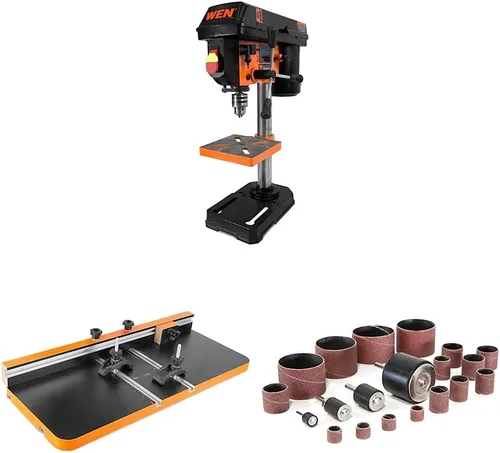 WEN 4208T - Prensa de taladro de mesa de hierro fundido de 2.3 amperios y 8 pulgadas y 5 velocidades y mesa de prensa de taladro de 24 x 12 pulgadas