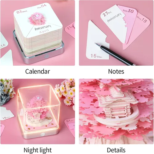 Miniatura 6 de Calendario de piezas de tiempo 2026, bloc de notas 3D, arte de papel, árbol romántico, calendario de arte 3D, bloc de notas de bricolaje, decoración