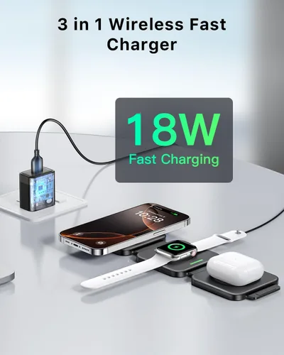 Miniatura 6 de Estación de carga inalámbrica magnética plegable 3 en 1 para dispositivos Apple, organizador de viaje y escritorio compatible con iPhone 17-12