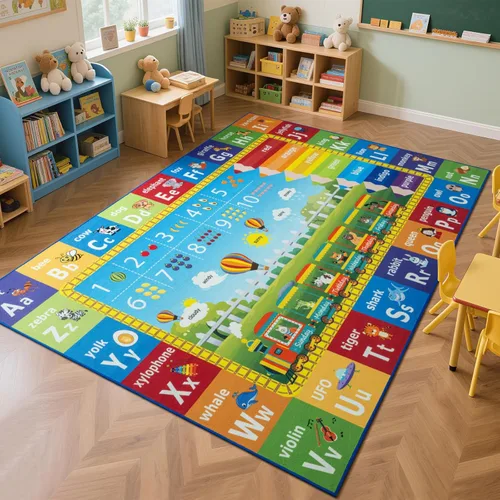 Unirea Alfombra infantil de 5 x 7 pies para sala de juegos, dormitorio, aula, tapete de juego educativo lavable con alfabeto ABC, números, animales