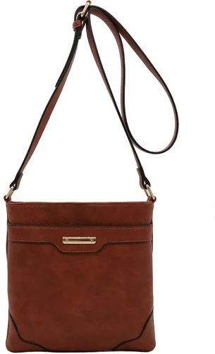 Miniatura 2 de Bolso bandolera clásico de tamaño mediano con placa dorada, Marrón, talla única
