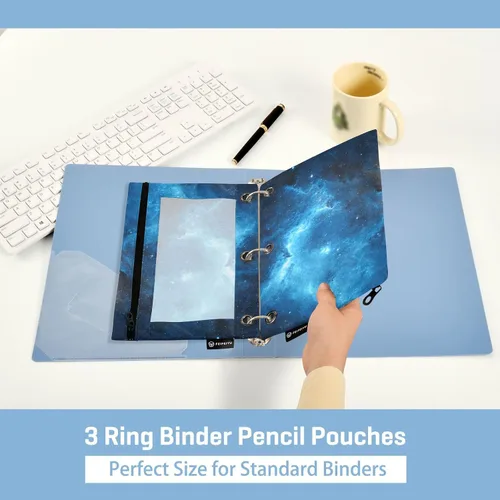 Miniatura 5 de SHJI Bolsas para carpetas, estuche para lápices Star Galaxy para carpetas de 3 anillas, paquete de 2 bolsas transparentes con cremallera