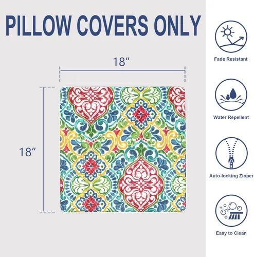 Miniatura 349 de Juego de 2 almohadas para exteriores de 16 x 16 pulgadas, repelentes al agua con interiores, para muebles de patio, hogar, jardín, geometría bohemia