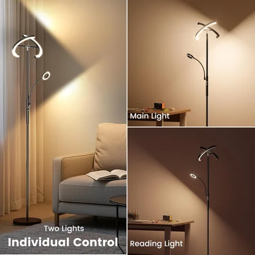 Miniatura 4 de SIBRILLE Lámpara de pie LED para sala de estar - Lámpara de pie moderna con luz de lectura, control táctil remoto, luz de pie regulable Negro