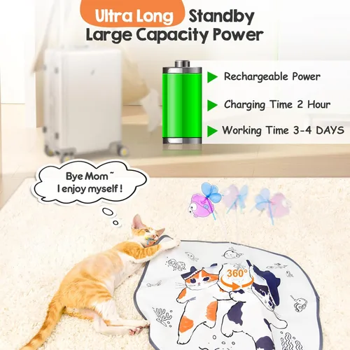 Miniatura 6 de ORSDA Juguetes para gatos de interior, 5 en 1, juguetes automáticos interactivos para gatitos, juguetes eléctricos recargables para ocultar