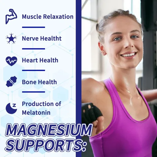Miniatura 5 de Complejo de magnesio de 1000 mg con 8 tipos - glicinato, citrato, malato - Apoya la relajación muscular, la salud ósea, la producción de energía