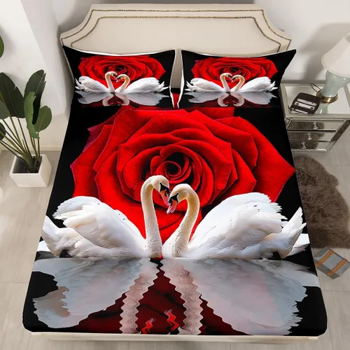 Miniatura 18 de Erosebridal Juego de sábanas bajeras de rosas rojas y leopardo, tamaño individual, diseño de animales africanos salvajes, diseño de plantas
