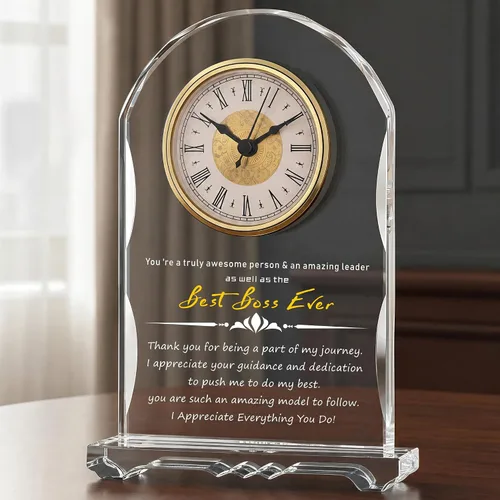 Reloj de Cristal Significativo para Jubilación, Regalos para Mujeres y Hombres, Mejor Jefe de Todos, Feliz Reloj de Jubilación Placa de Regalo,