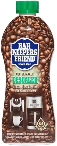 Bar Keepers Friend Cafetera descalcificadora (12 onzas) – Elimina los depósitos minerales de las máquinas de café espresso y cafeteras automáticas