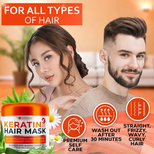 Miniatura 5 de Mascarilla de queratina para el cabello - Acondicionador profundo hidratante libre de sulfato para cabello seco, dañado y con puntas abiertas