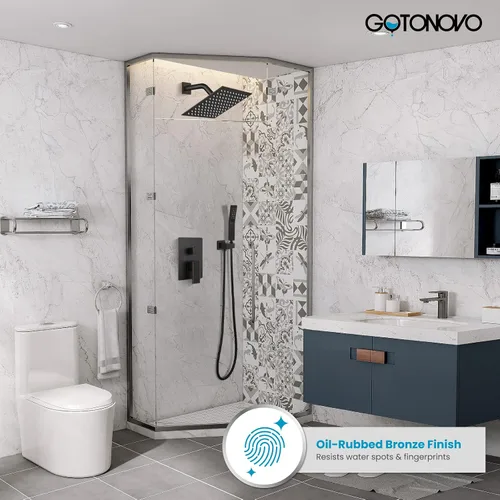 Miniatura 2 de gotonovo Sistema de ducha de lluvia para baño, cabezal de ducha de lluvia y juego de mango, ducha montada en la pared, combo completo de latón