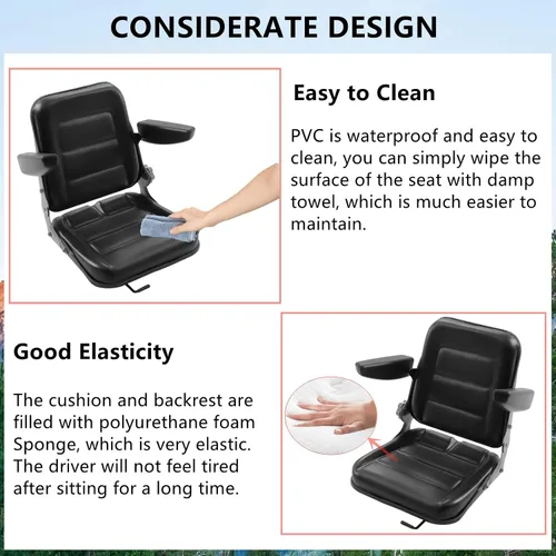 Miniatura 4 de Gdrasuya10 Asiento universal de tractor, negro, respaldo ajustable (30-180), puntos de masaje, material de PVC, compatible con la mayoría