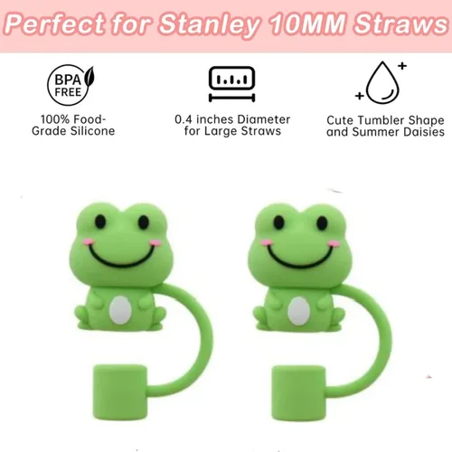 Miniatura 5 de 2 fundas de popote de rana verde para copa Stanley, fundas de silicona compatibles con tazas Stanley, toppers para vasos Stanley de 30 oz/40 onzas