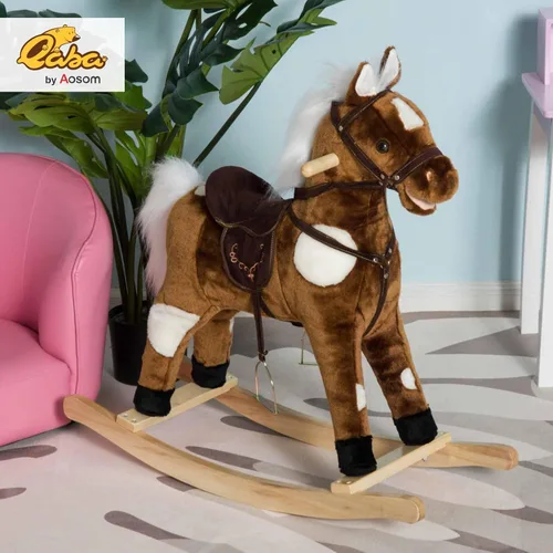 Miniatura 2 de Qaba Kids - Silla de montar con peluche de caballo mecedora de metal con música de canciones infantiles - Marrón oscuro