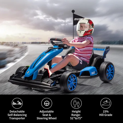 Miniatura 2 de GarveeLife Vehículo de paseo eléctrico de 24 V Drift Kart para niños, coche de paseo con asiento ajustable y velocidad de 8.5 MPH, ruedas Azul