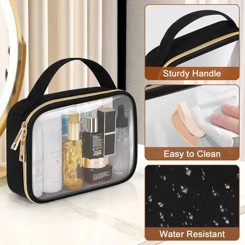 Miniatura 5 de Bolsa de aseo transparente Wedama, paquete de 2 bolsas de maquillaje transparentes con asas, bolsas cosméticas de PVC para mujeres y hombres, bolsas