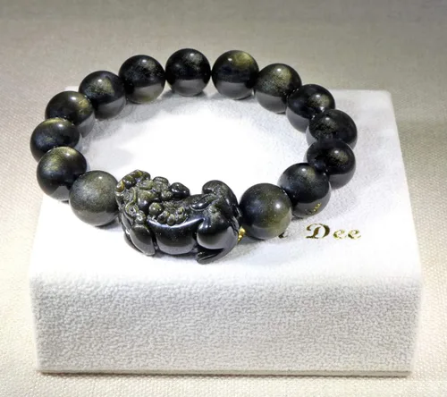 Miniatura 7 de Jan Dee Pulsera de cristal PiXiu de obsidiana natural y semipreciosa