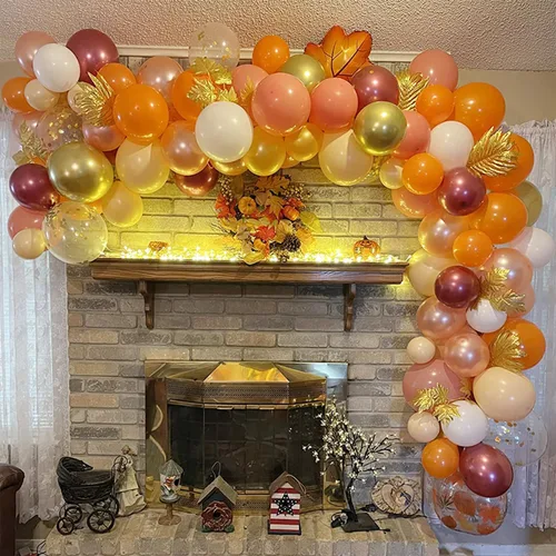 Miniatura 7 de Kit de arco de guirnalda de globos de Acción de Gracias de otoño, 138 unidades, globos de color naranja, rubor, borgoña, oro rosa, globos con hojas