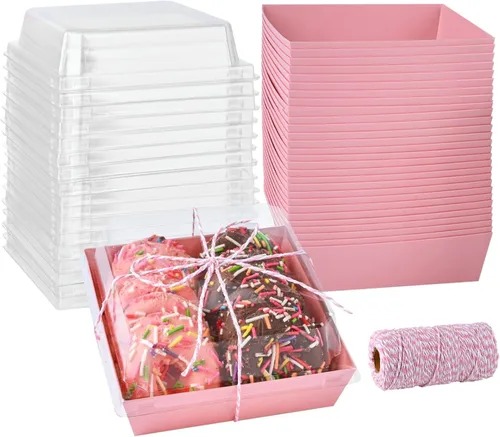 Miniatura 10 de ZORRITA Paquete de 50 Cajas de Charcutería de Papel de 5 Pulgadas con Tapas Transparentes, Contenedores Cuadrados Para Llevar para Rebanadas
