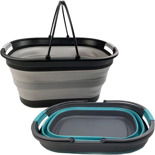Miniatura 2 de SAMMART Cesta plegable de plástico para la ropa sucia de 38 litros (10 galones), contenedor de almacenamiento plegable, tina de lavado portátil