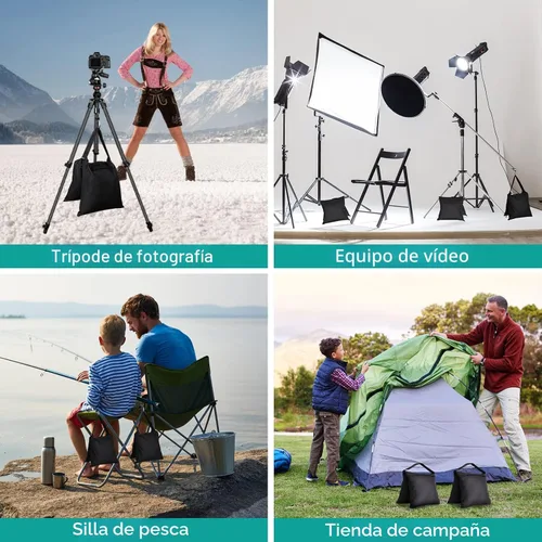 Miniatura 6 de Aimosen 4 paquetes de bolsas de arena con peso para trípode de fotografía y equipo de video, bolsa de silla de montar resistente para soporte