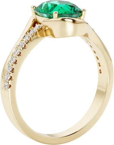 Miniatura 6 de Peora Anillo de oro amarillo de 14 quilates creado con esmeralda colombiana y ondas de diamantes cultivados en laboratorio, 1.96 quilates en total