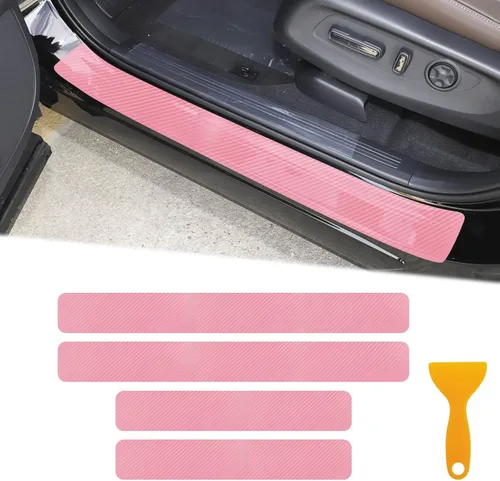 Miniatura 9 de Protector de umbral de puerta de automóvil, tiras de fibra de carbono 3D antiarañazos, protección universal contra rayones para umbral de puerta