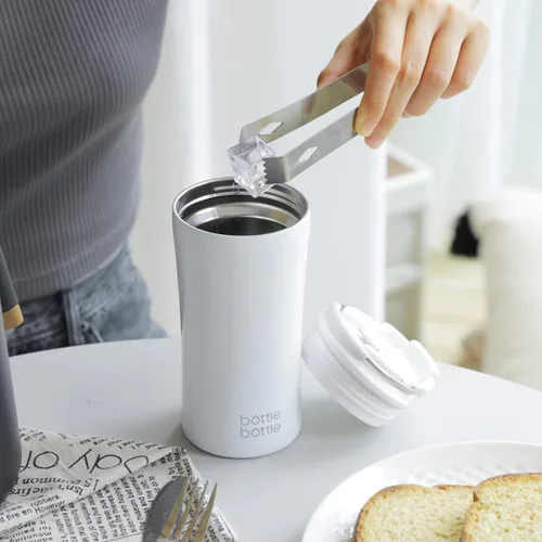 Miniatura 7 de BOTTLE BOTTLE Vaso de café con tapa de doble uso y pajita, taza de café de viaje de doble pared para mujer y hombre, vaso aislado de acero Blanco
