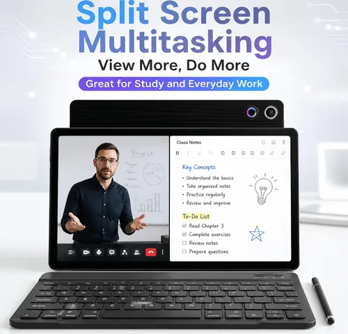 Miniatura 9 de Jeazans Tablet Android 16 de 10.1 pulgadas, paquete de tableta 2 en 1 con teclado, mouse inalámbrico, lápiz capacitivo, funda de cuero, cámara