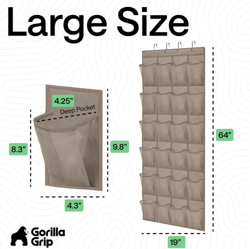 Miniatura 7 de Gorilla Grip - Zapatero para colgar en la puerta, 24 bolsillos de malla para sostener hasta 40 libras, organizador para parte trasera del armario
