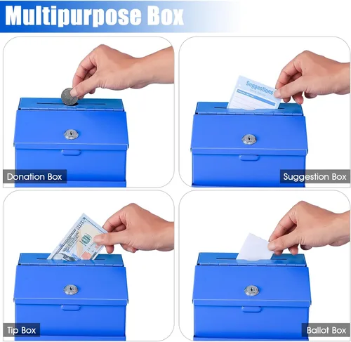 Miniatura 6 de KYODOLED Caja de Sugerencias con Cerradura, Caja de Donación y Votación de Metal Montada en Pared con Ranura y 2 Llaves, 50 Tarjetas de Sugerencia