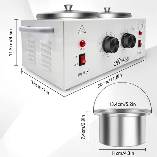 Miniatura 7 de Calentador de cera doble profesional eléctrico calentador de cera para depilación, olla de cera doble, parafina, piel facial, cuerpo, spa, salón