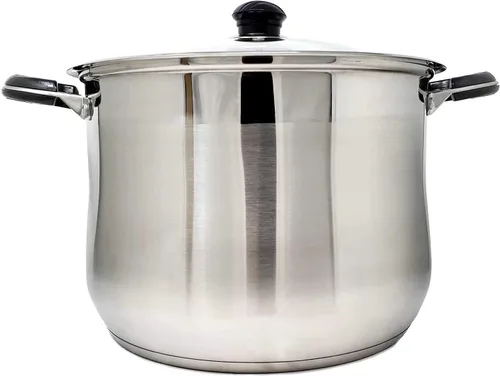 Olla profesional de acero inoxidable para sopa, caldo y pasta con tapa de vidrio, base encapsulada, capacidad de inducción de gas, tamaño de 12