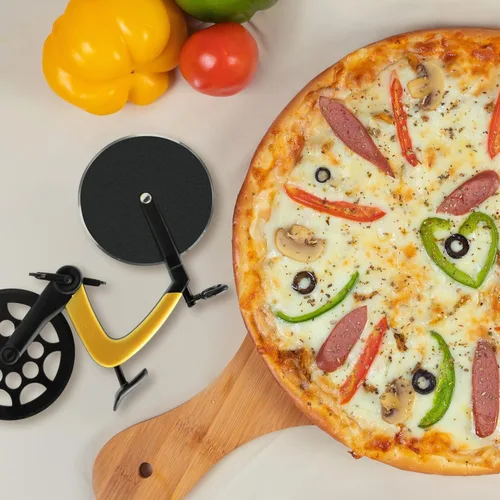 Miniatura 5 de Rueda cortadora de pizza para bicicleta con soporte, cuchillo de pizza de acero inoxidable de 2.4 pulgadas, superficie esmerilada antiadherente