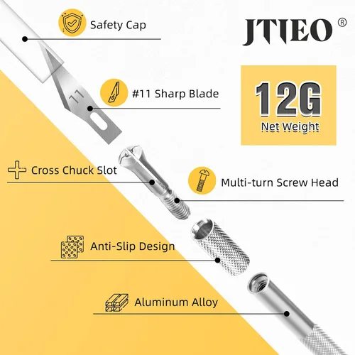 Miniatura 3 de JTIEO Exacto Hobby - Cuchillo para manualidades, paquete de 74 con 4 cuchillos afilados mejorados y 70 cuchillas de repuesto para arte, álbumes