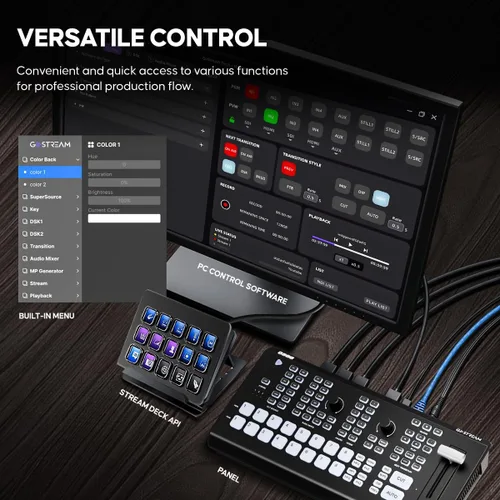 Miniatura 8 de Osee GoStream Duet 8 ISO, conmutador de video de 8 canales con 4 4K-HDMI, 4 SDI y 4 NDI HX/ 4 SRT/4 RTMP/2 Webcam. 2 XLR Audio, 8 diseños, grabación