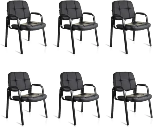 Miniatura 18 de CLATINA Silla de recepción de oficina con reposabrazos acolchado de cuero regenerado, silla ergonómica para sala de espera, vestíbulo, reunión, Negro