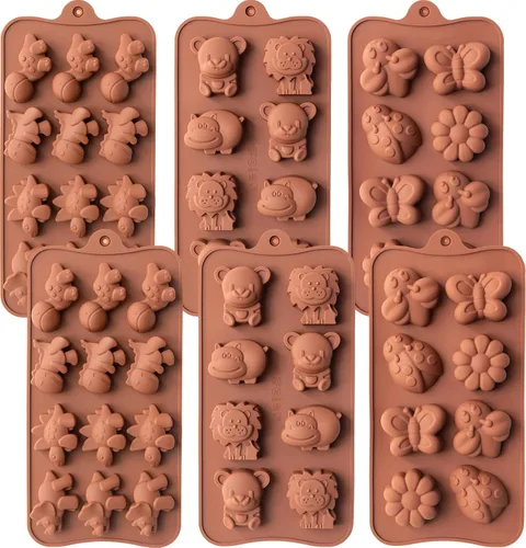 WARM TIME Juego de 6 moldes de silicona para chocolate, moldes antiadherentes de grado alimenticio, moldes de cocina para chocolate, dulces,