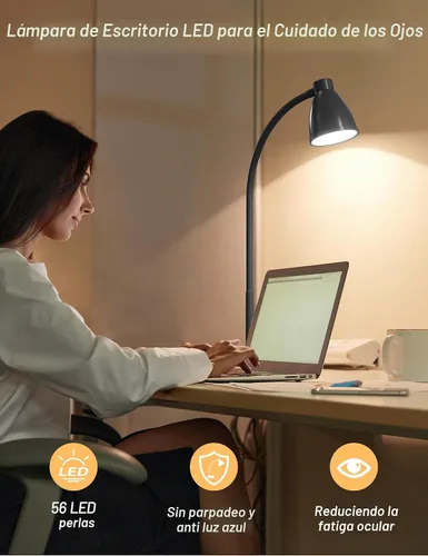 Miniatura 3 de BOHON. Lámpara de escritorio LED con puerto de carga USB, 3 modos de color, luz de lectura regulable, lámpara de tarea de inducción inteligente