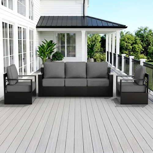 Miniatura 34 de Muebles de Patio al Aire Libre de Aluminio, Sillas de Metal para Todo Clima con Cojines de 6 Pulgadas de Grosor, Asiento Profundo para Jardín, Beige