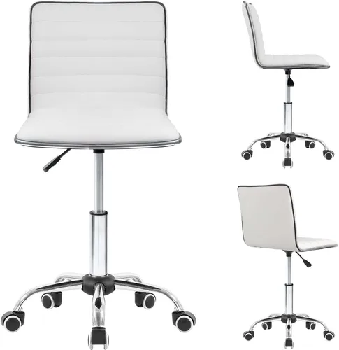 Miniatura 4 de Homall Moderno escritorio de oficina con respaldo bajo ajustable y acanalado sin brazos para escritorio de oficina giratorio de cuero con ruedas