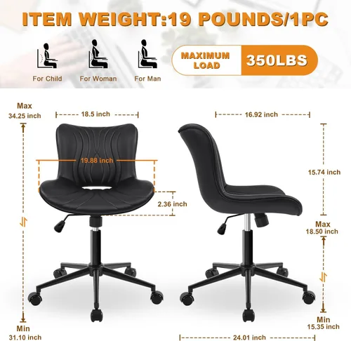 Miniatura 2 de Silla de oficina, silla de escritorio sin brazos con ruedas, ergonómicas y cómodas sillas de trabajo para computadora en casa, silla de tocador