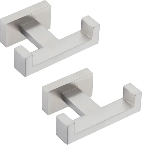 Miniatura 15 de APLusee Paquete de 2 ganchos dobles para toallas de baño, soporte cuadrado de doble capa de acero inoxidable sólido, moderno para baño y cocina, Oro