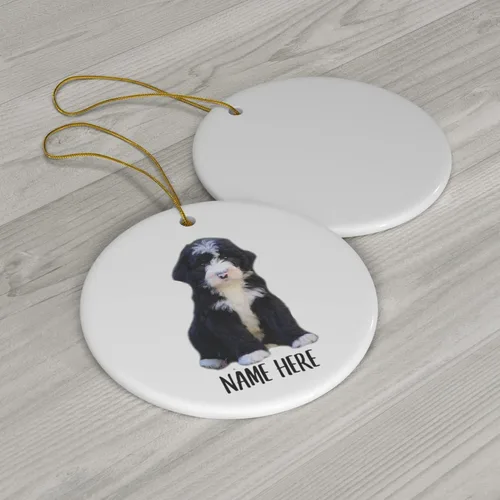 Miniatura 3 de Funny Bernedoodle Choco - Adornos para árbol de Navidad 2025, color blanco